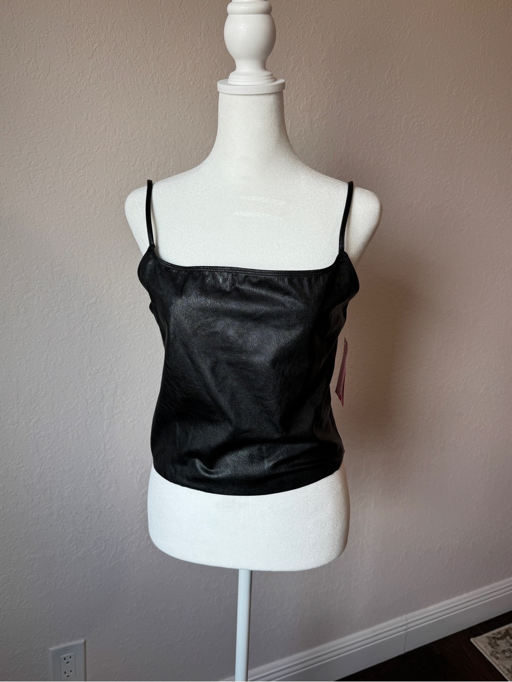 NWT Commando Faux Leather Cami Crop Top Black Large Adjustable Straps